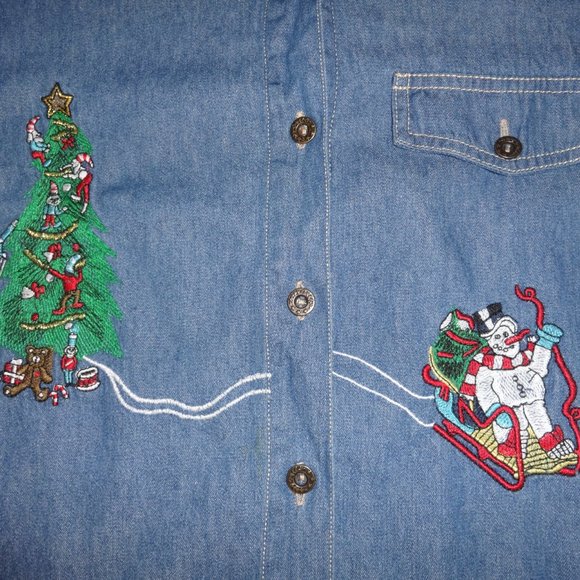 Vintage Mens Nutcracker Brand Christmas Denim Button Up Shirt NWT Size Medium - Picture 3 of 12